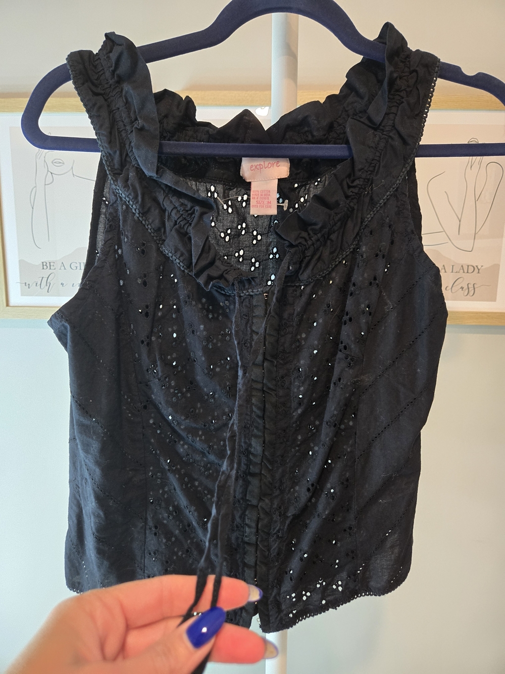 Black Ruffled Eyelet Sleeveless Top